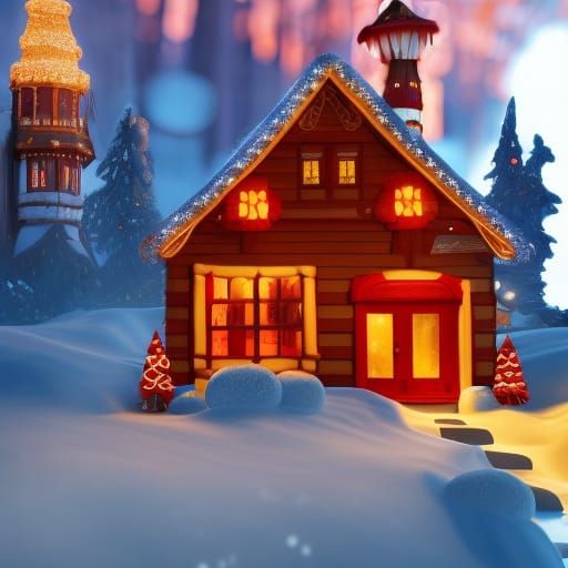 Magical Gingerbread House in Winter Forest