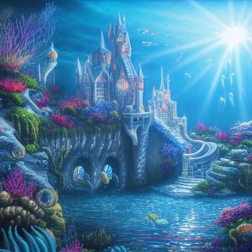 Ethereal Underwater City with Sunken Castle