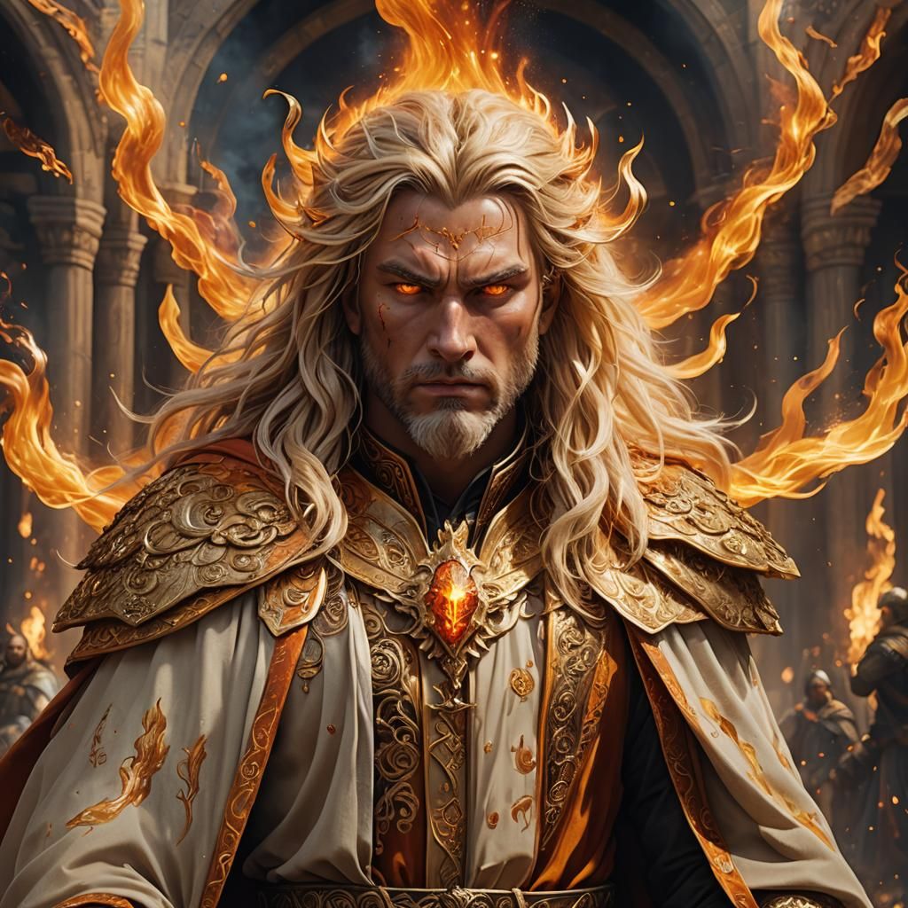 Regal Leo Human with Flame Aura: Fantasy Art