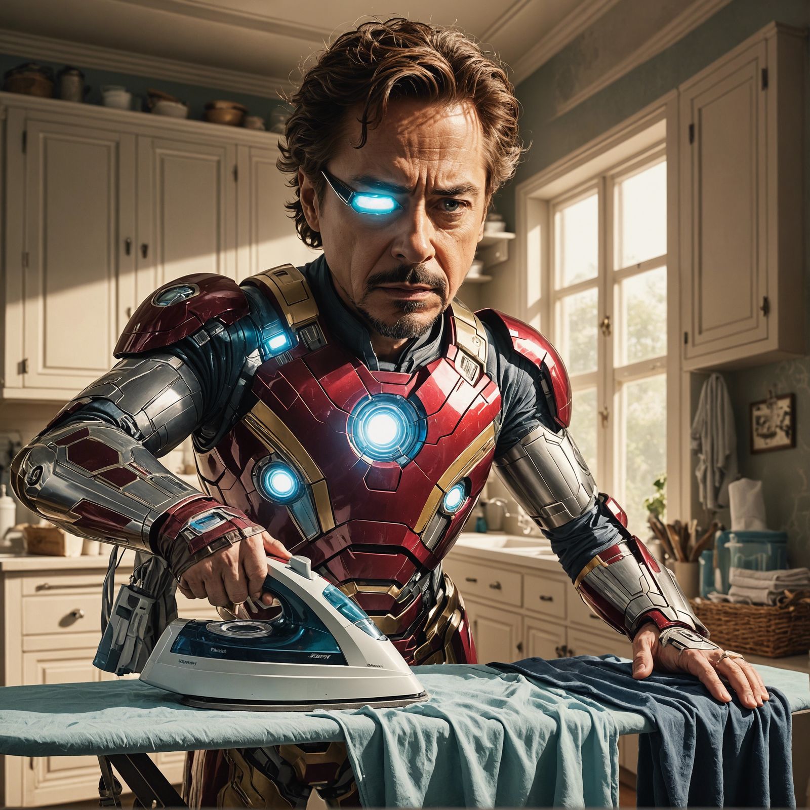 Grumpy Inventor Ironing Clothes: 3D Animated Oil Painting