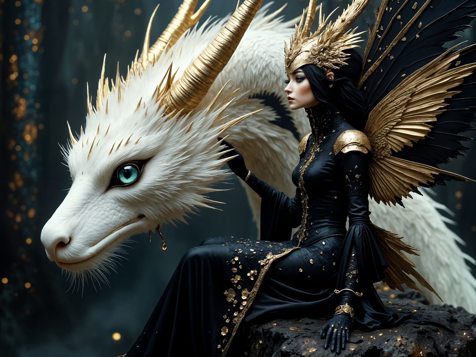 Gothic Steampunk Fairy Queen with Dragon Companion