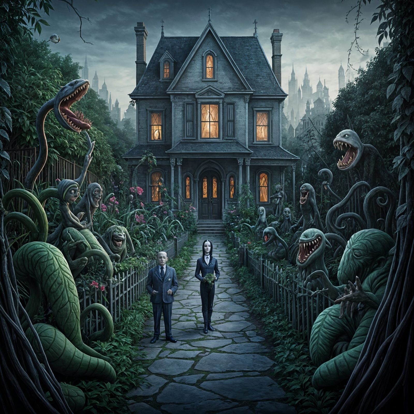 Addams Family Garden with Vampire Gnomes