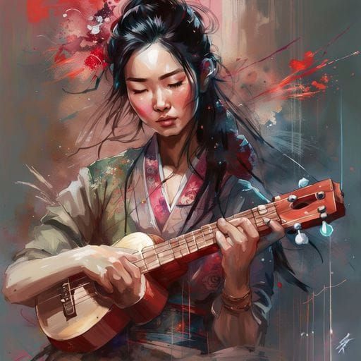 Mulan Plays Ukulele: Digital Art Portrait
