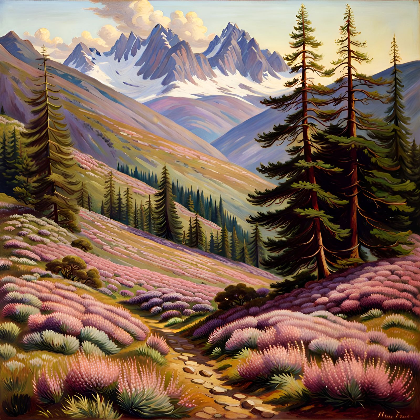 German Mountain Landscape in 19th Century Style