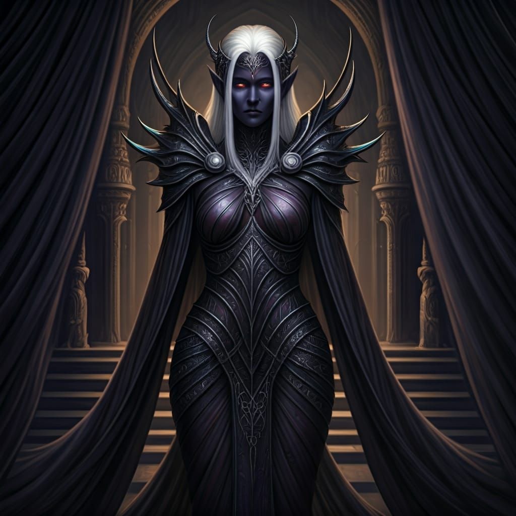 Drow Courtesan in Dark Fantasy Ceremonial Armor