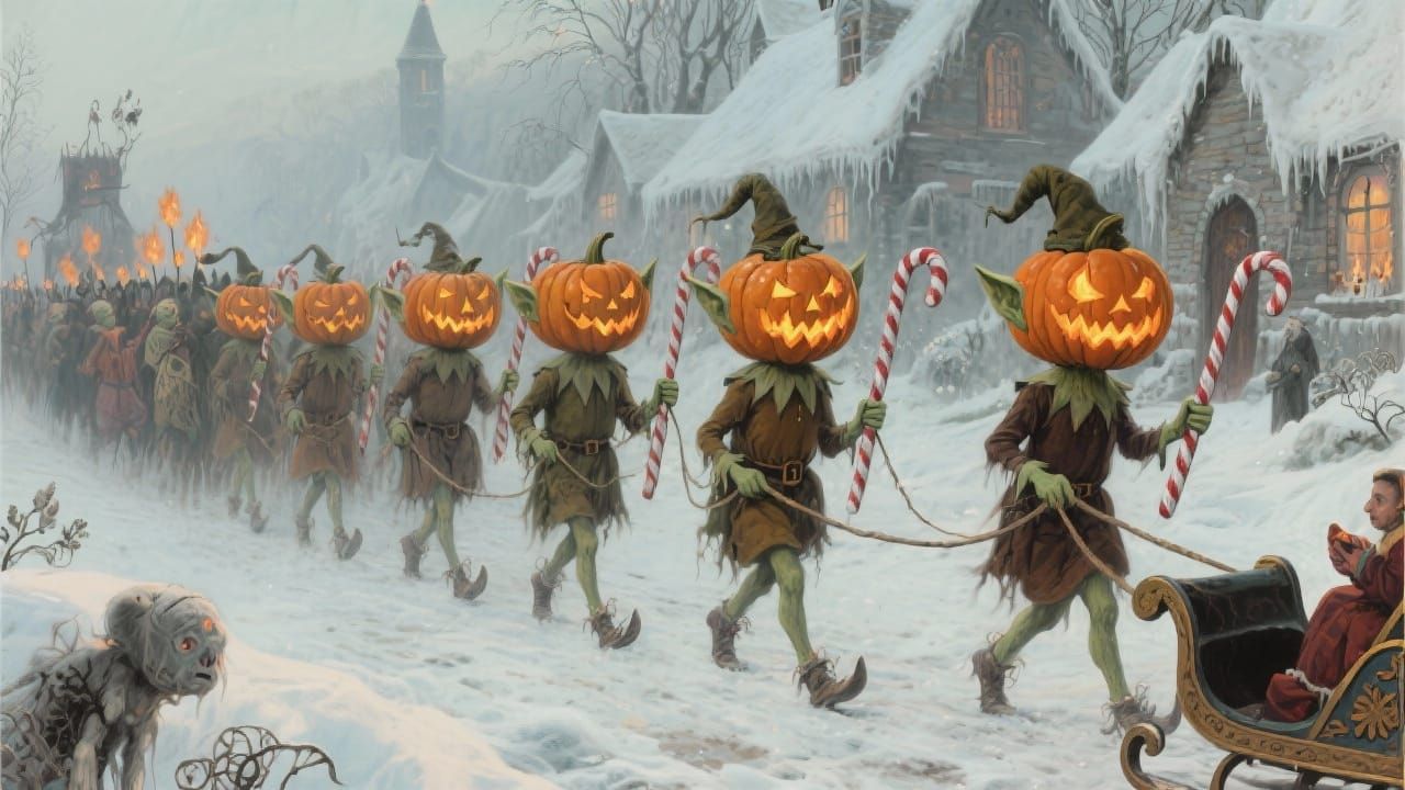 Spectral Elves Parade in Frozen Village