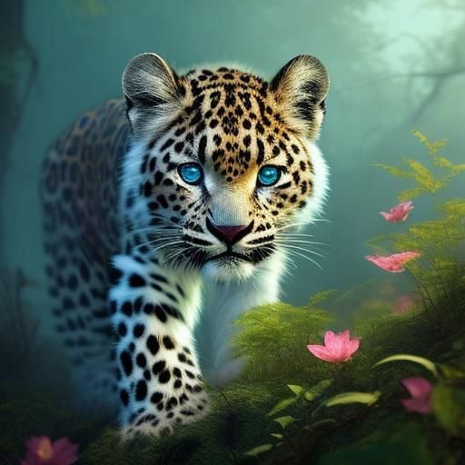 Enchanted Forest: White Leopard in Acrylic Style