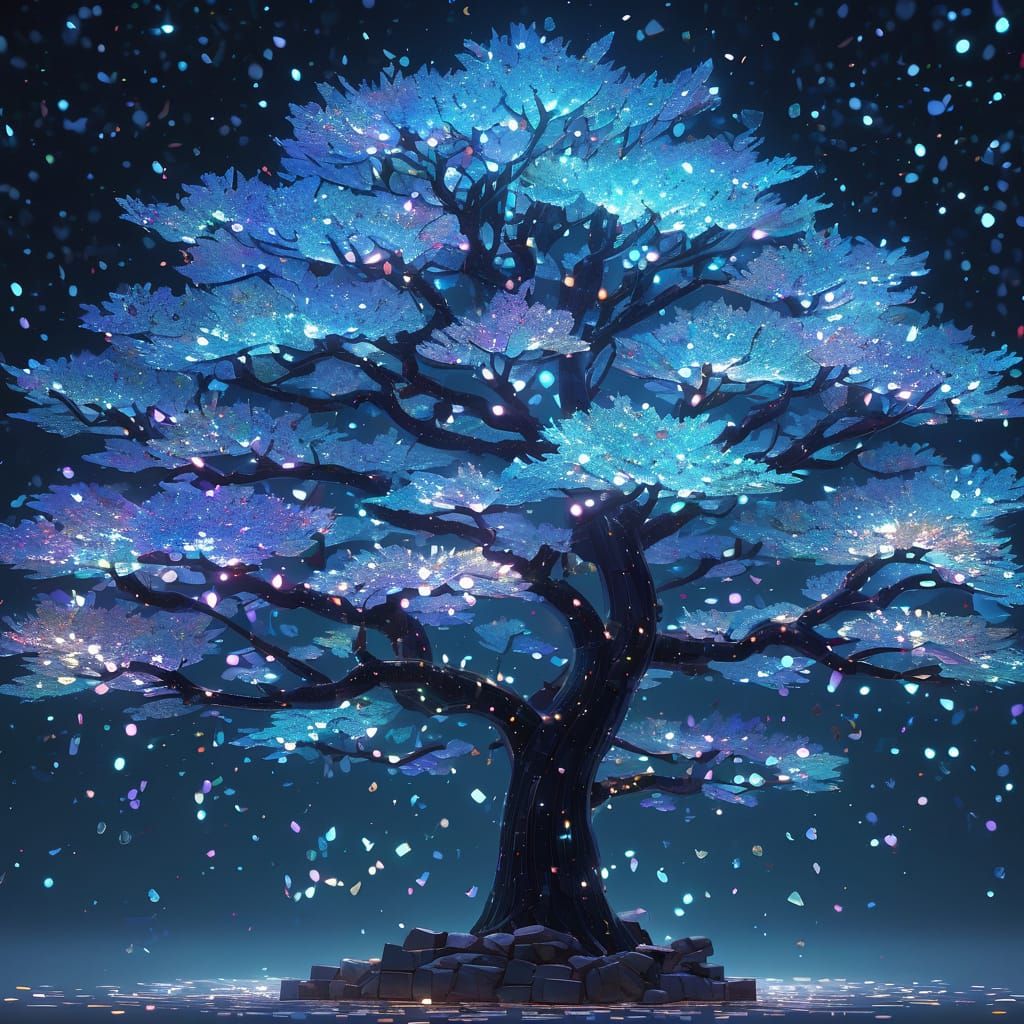 Ethereal Glass Mosaic Tree in Cosmic Splendor