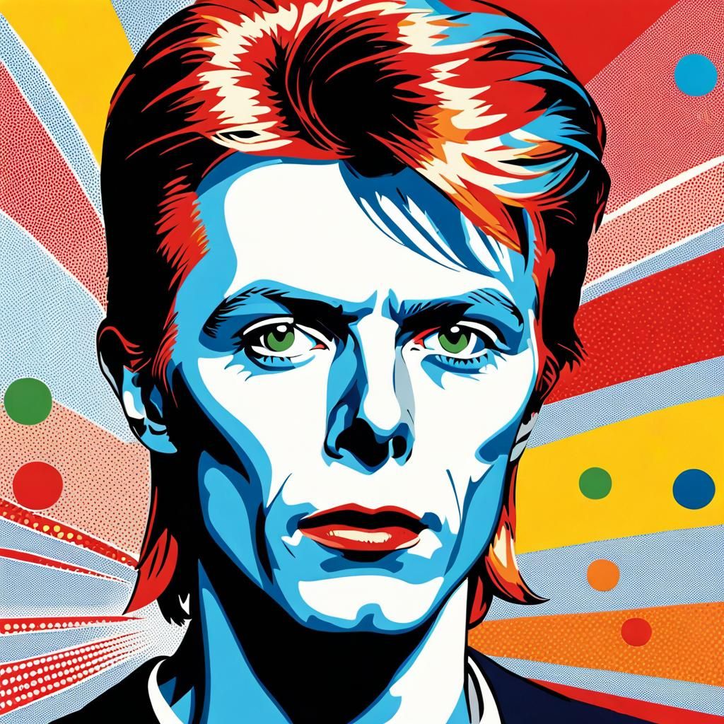 Pop Art Portrait of David Bowie with Swans