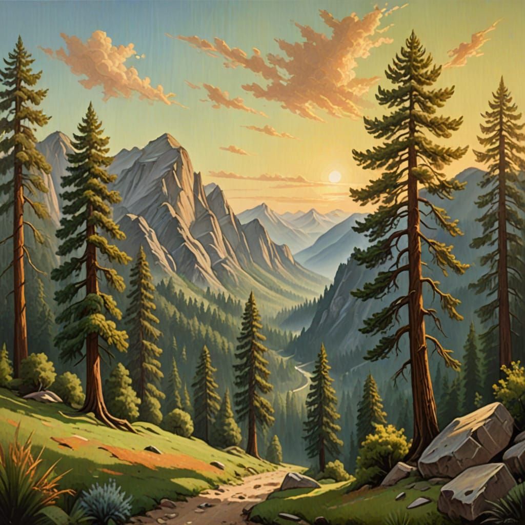 Moro Rock in Sequoia National Park oil painting by Bob Ross