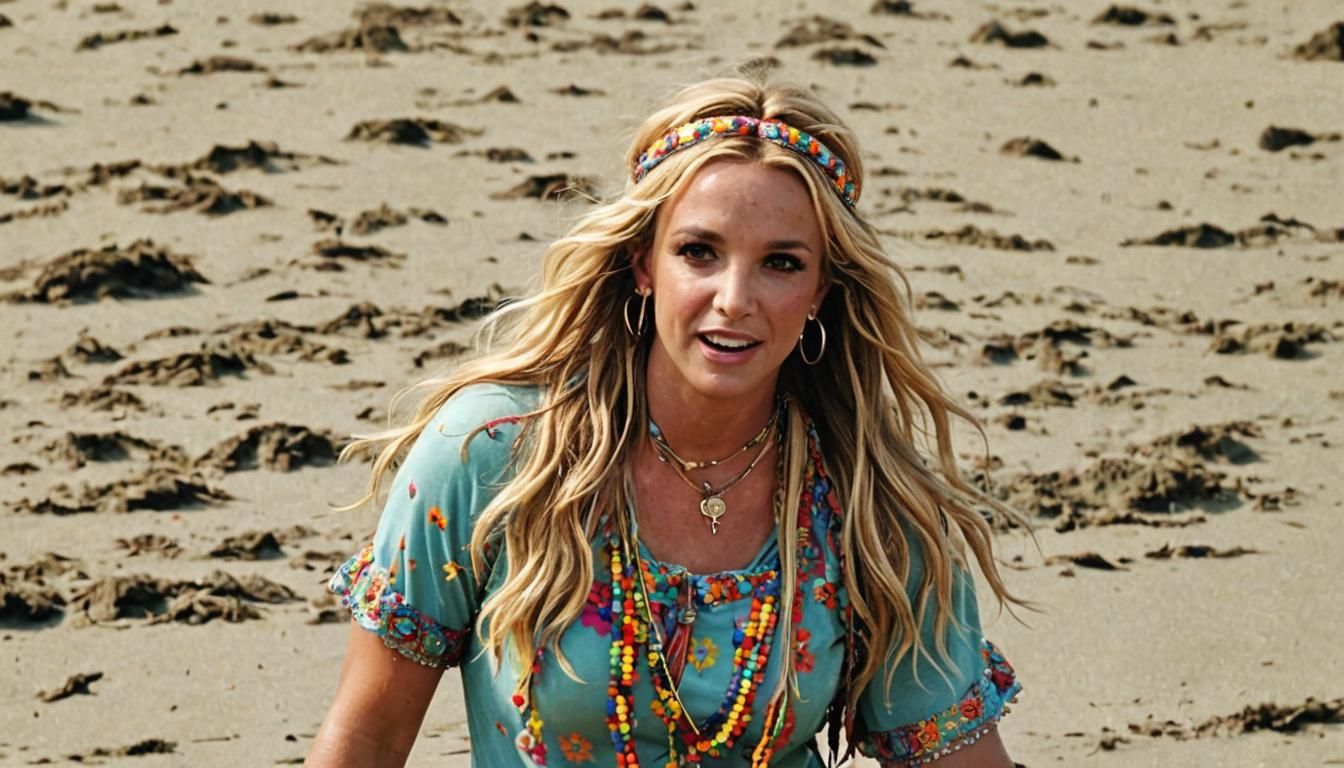Free-Spirited Hippie Goddess Lost in Coastal Dream