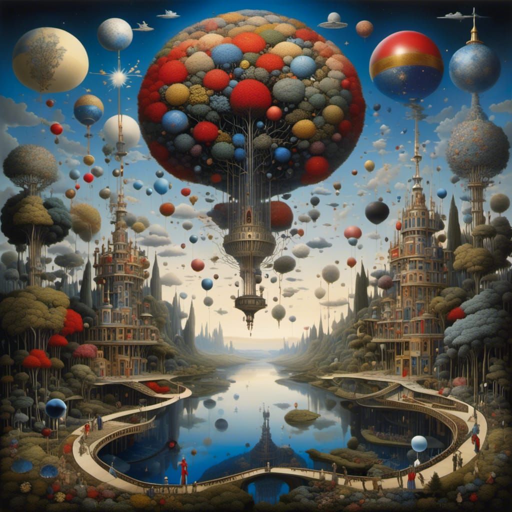 Dreamlike Surreal Landscape with Whimsical Elements