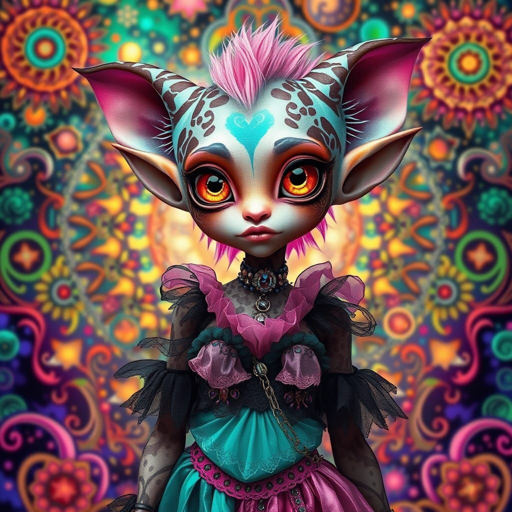 Elegant Female Humanoid in Vibrant Gypsy-Punk Fantasy