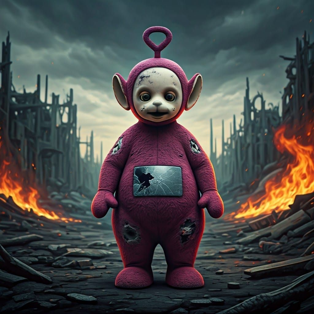 Post-Apocalyptic Teletubby Amidst Ruins