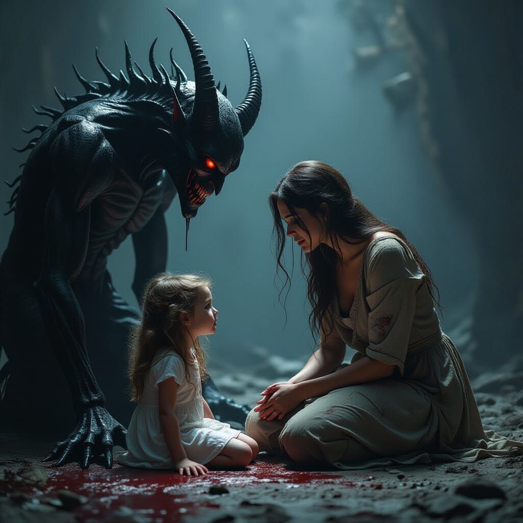 Desperate Mother's Deal with a Demon: Surreal Horror Art