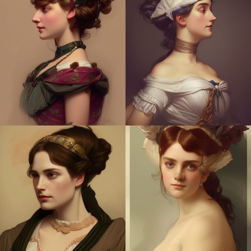 Regency Era Women Portrait in Art Nouveau Style