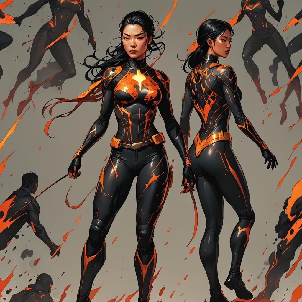 Lava Woman Superhero Portrait in Comic Book Style