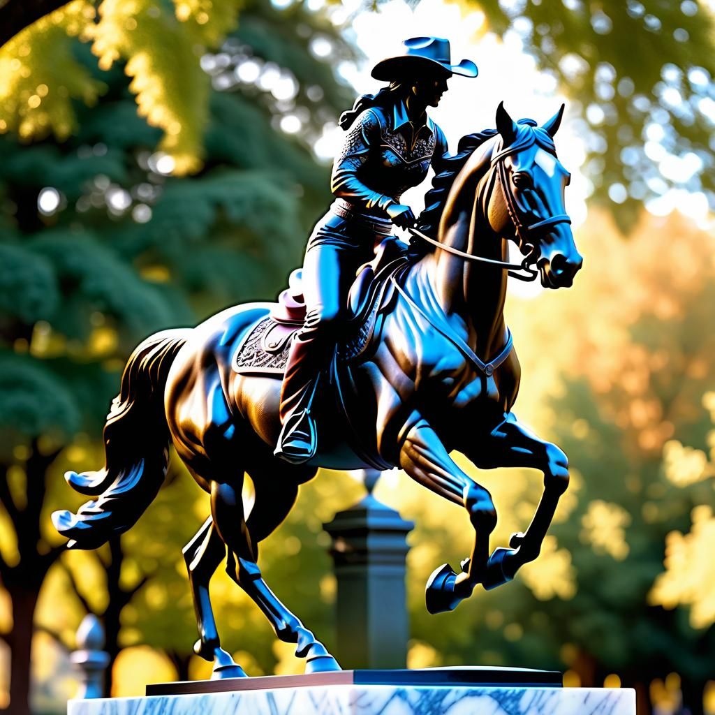 Marble Cowgirl Sculpture in Sunny Park
