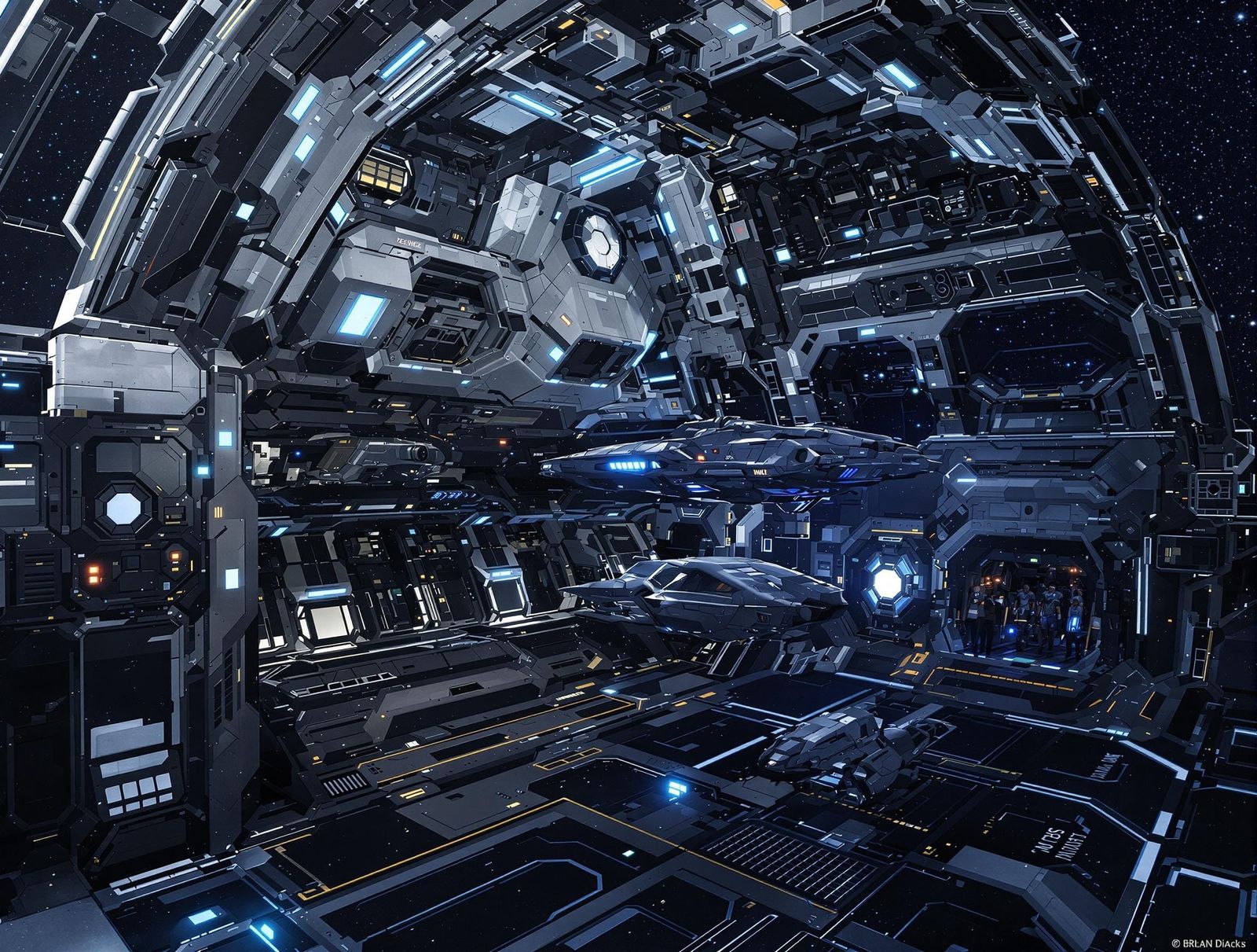 Futuristic Space Station with Docking Bay and Advanced Space...