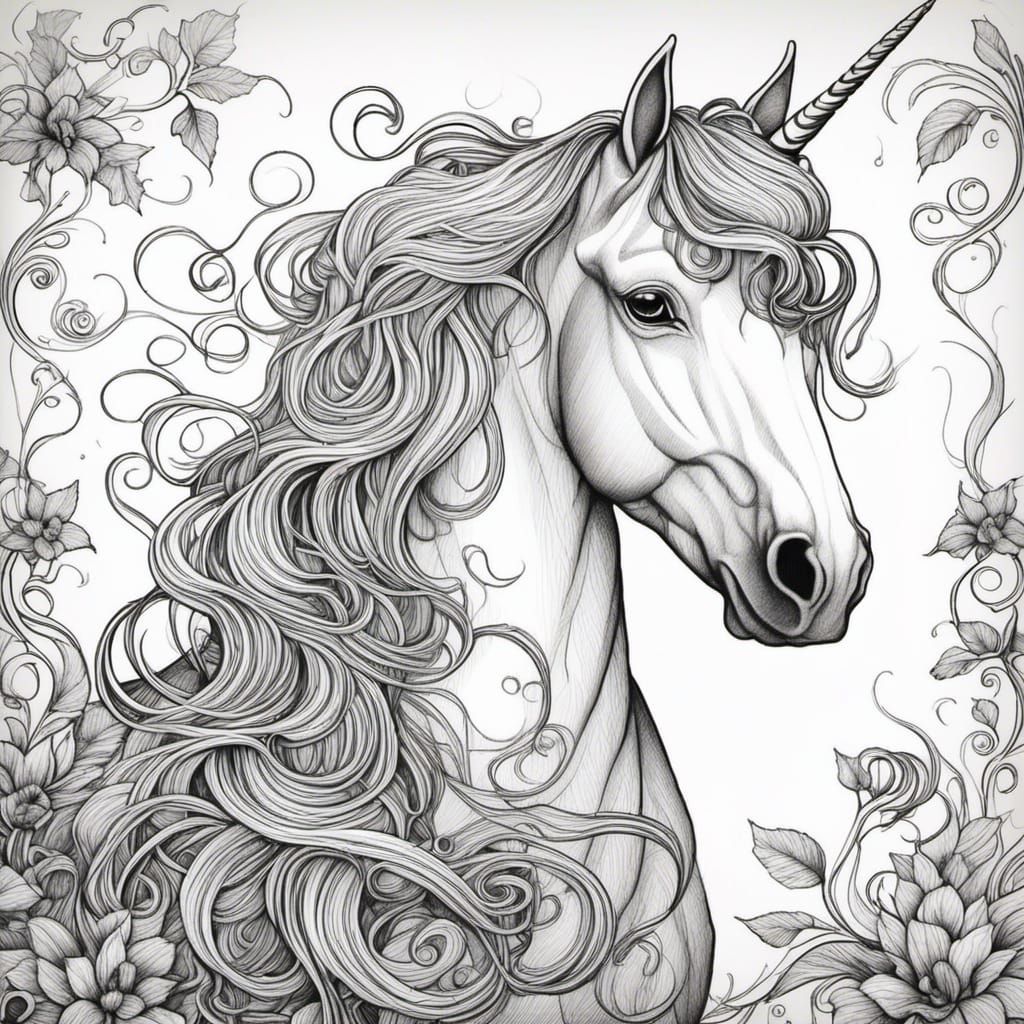 Elegant Line Art of a Unicorn