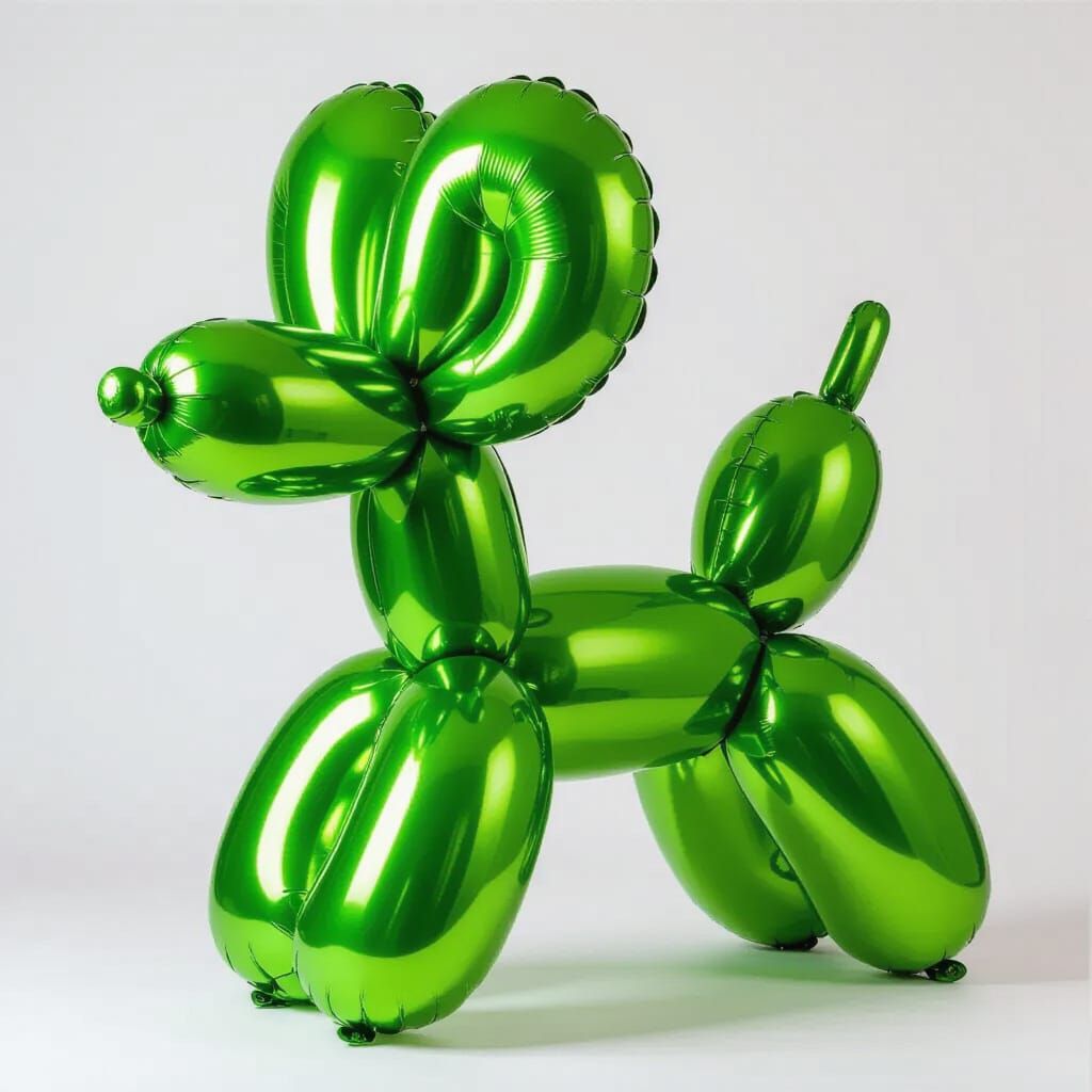 Three-Headed Green Balloon Dog Sculpture in Surreal Style