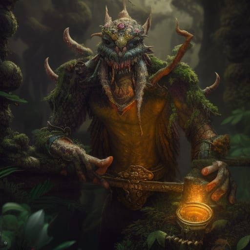 Greedy Goblin Treasure Hunter in Dark Fantasy Temple