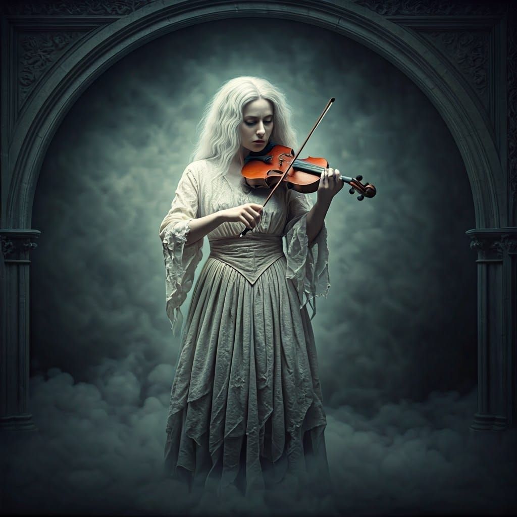 Ethereal Ghost Playing Violin in the Mist