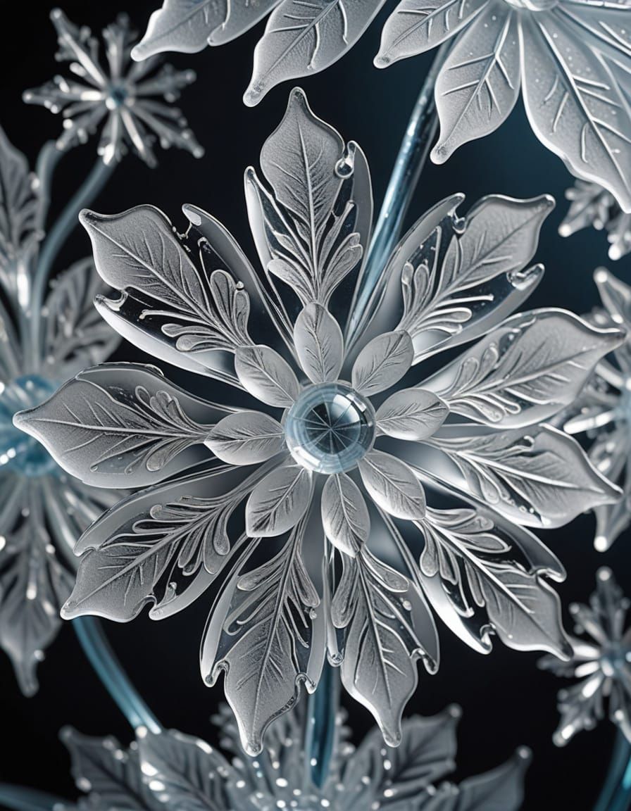 Delicate Crystal Flower in Frosted Glass Sculpture