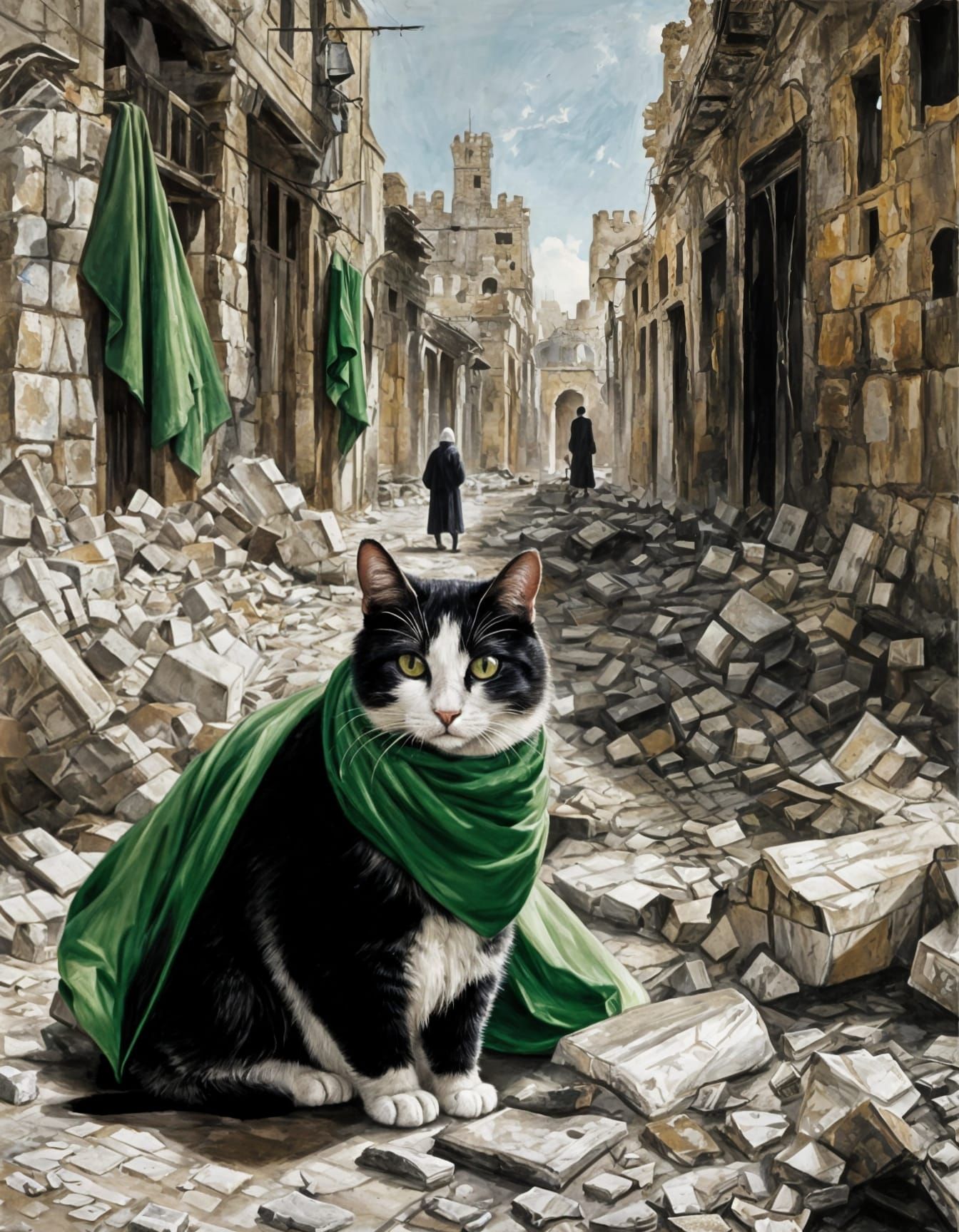 Palestinian Cat in Ruins, Traditional Thobes