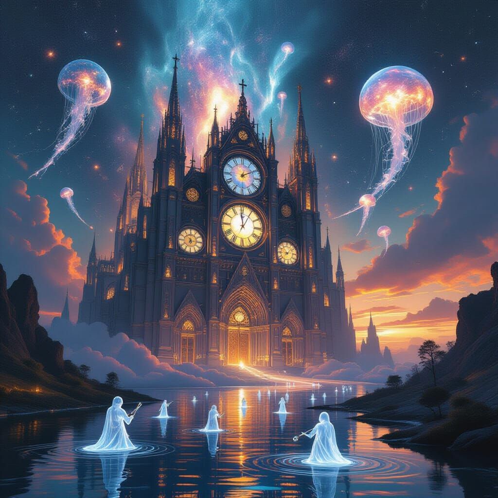 Cosmic Cathedral Of Liquid Time In Infinite Void