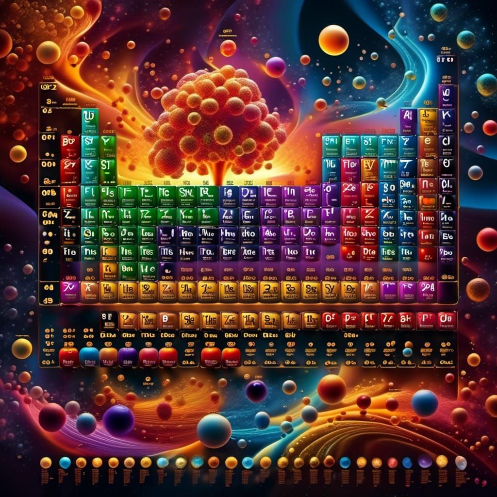 Vibrant Periodic Table as Fantastical Matte Painting