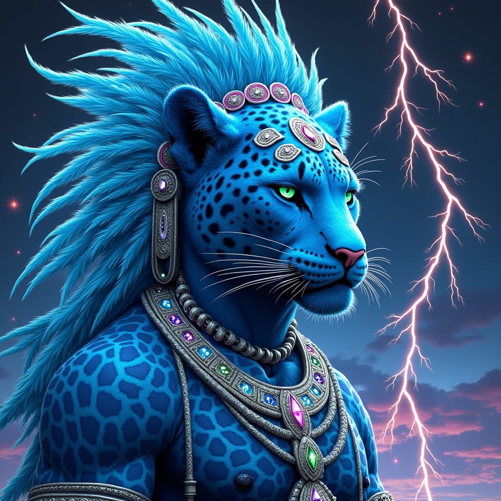 Cosmic Jaguar Man in Holographic Astral Illustration