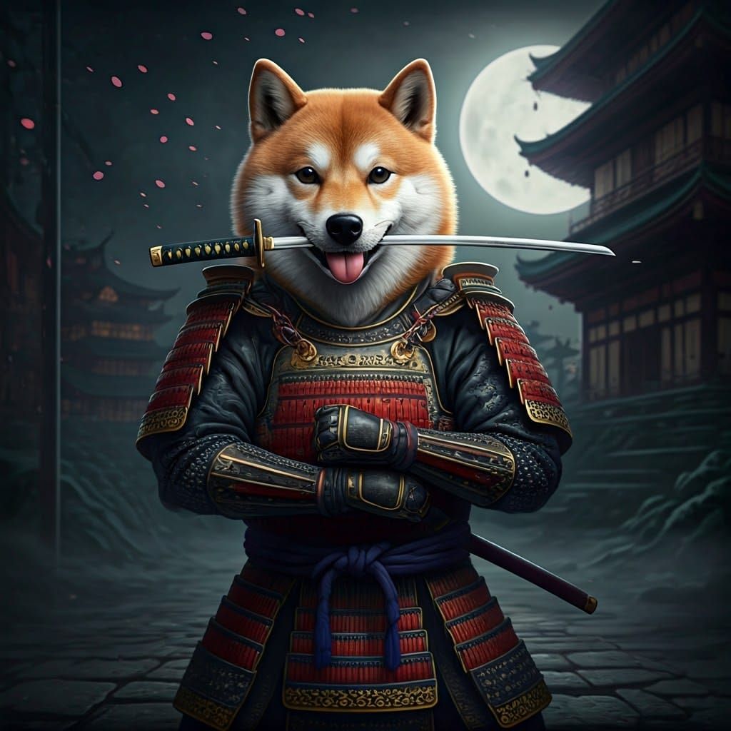 Shiba Inu Samurai Warrior in Japanese Landscape