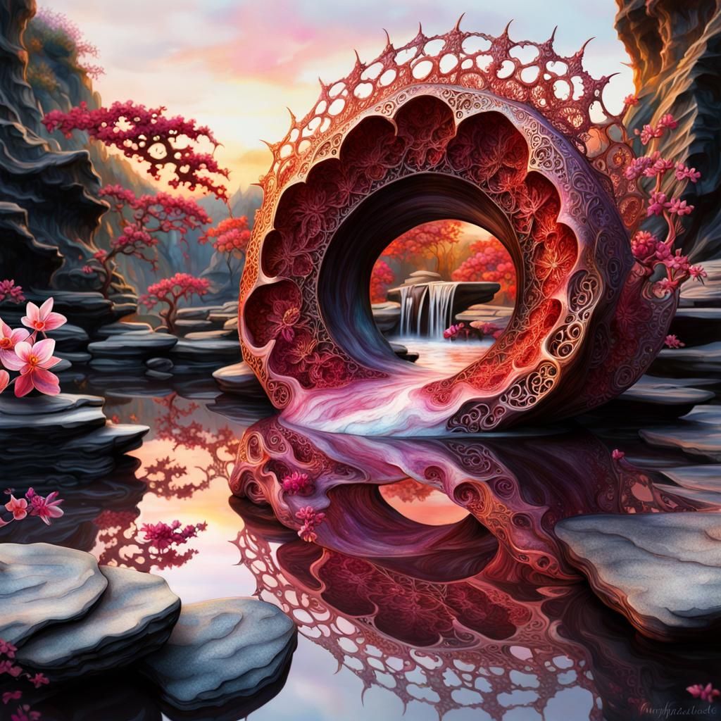 Lace Filigree Fractal Sculpture in Watercolor Style