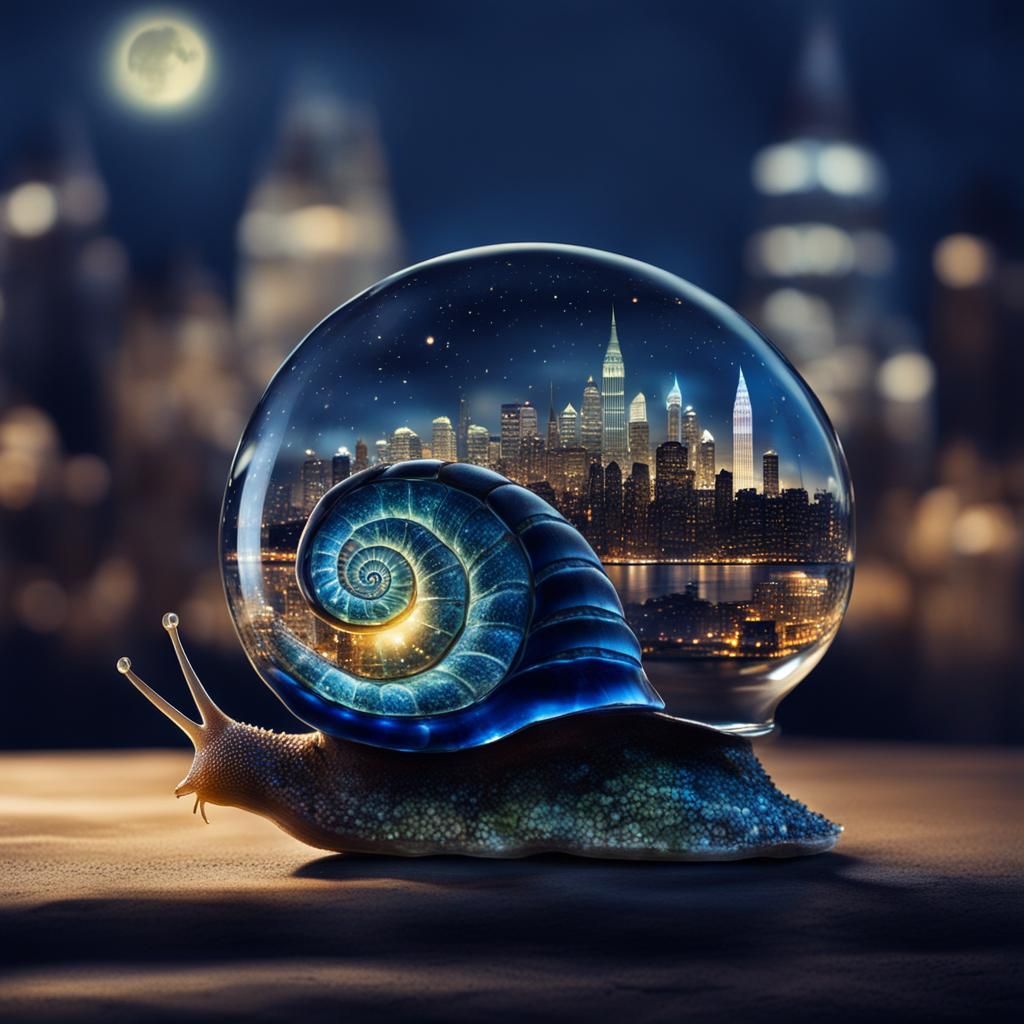 Mystical Glass Snail City at Night