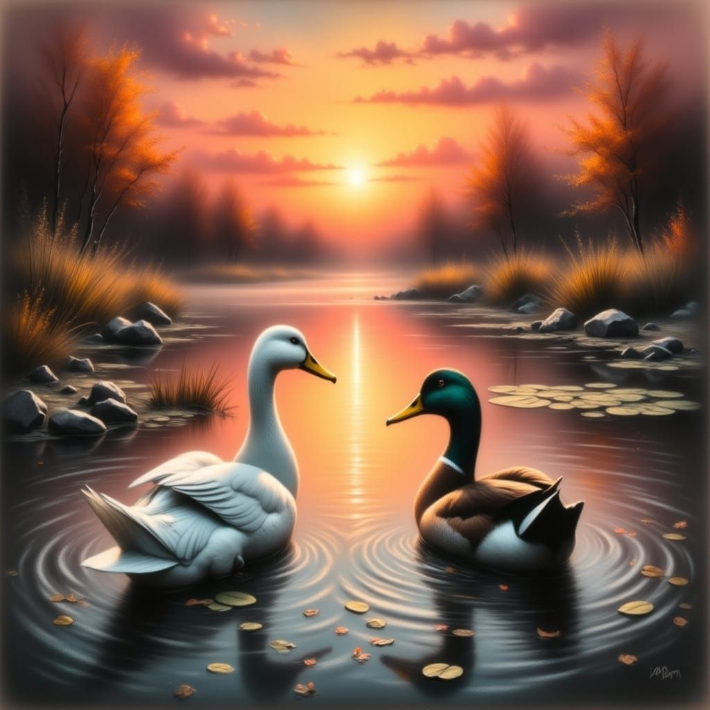 Ducks at Sunset in Charstel Flux Style