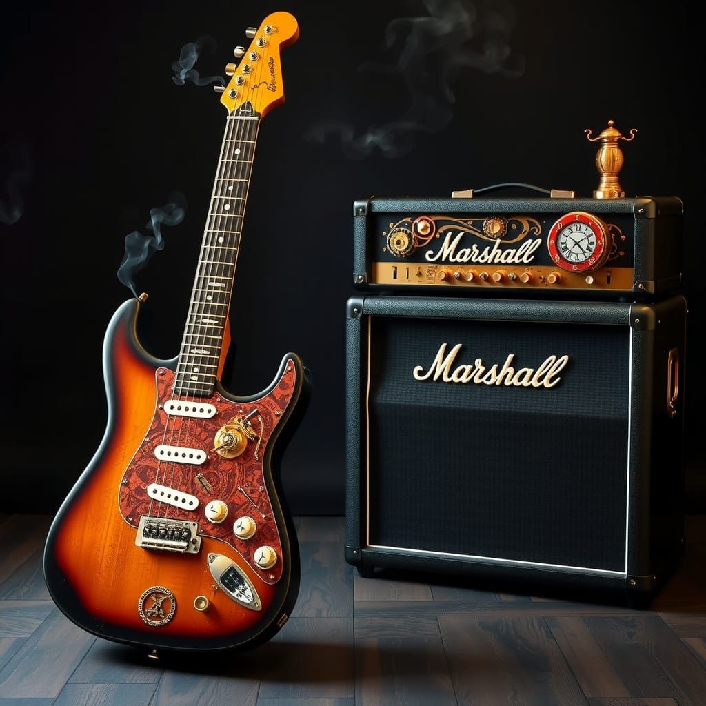 Steampunk Fender Stratocaster and Marshall Amplifier in Eleg...