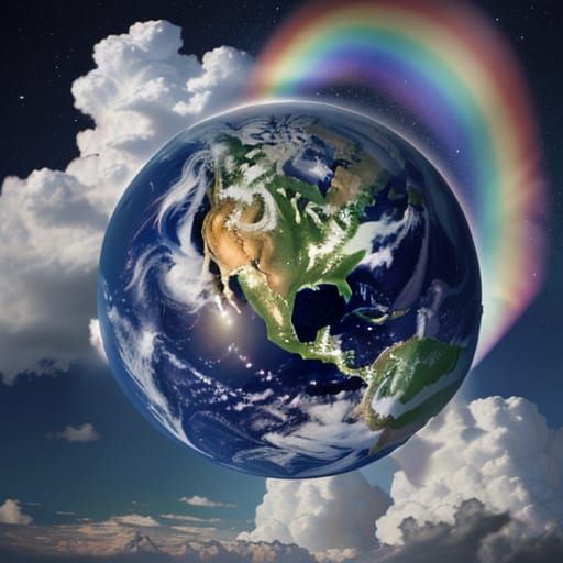 Hyper-Realistic Photo: Earth, Wind, Fire, Hearts, Rainbows, ...
