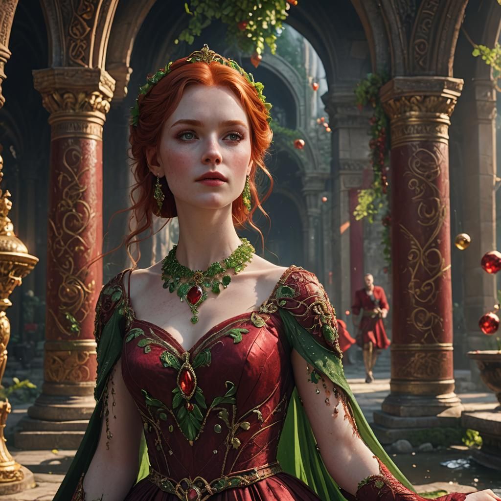 Redhead in Ruby Gown: Fantasy Concept Art