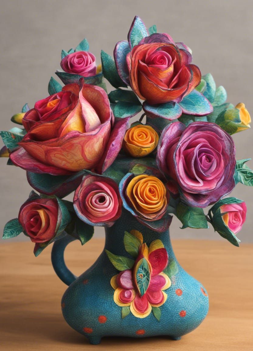 Colorful Roses in Alebrije Style