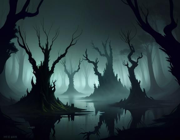 Menacing Bullywug in a Foggy Swamp