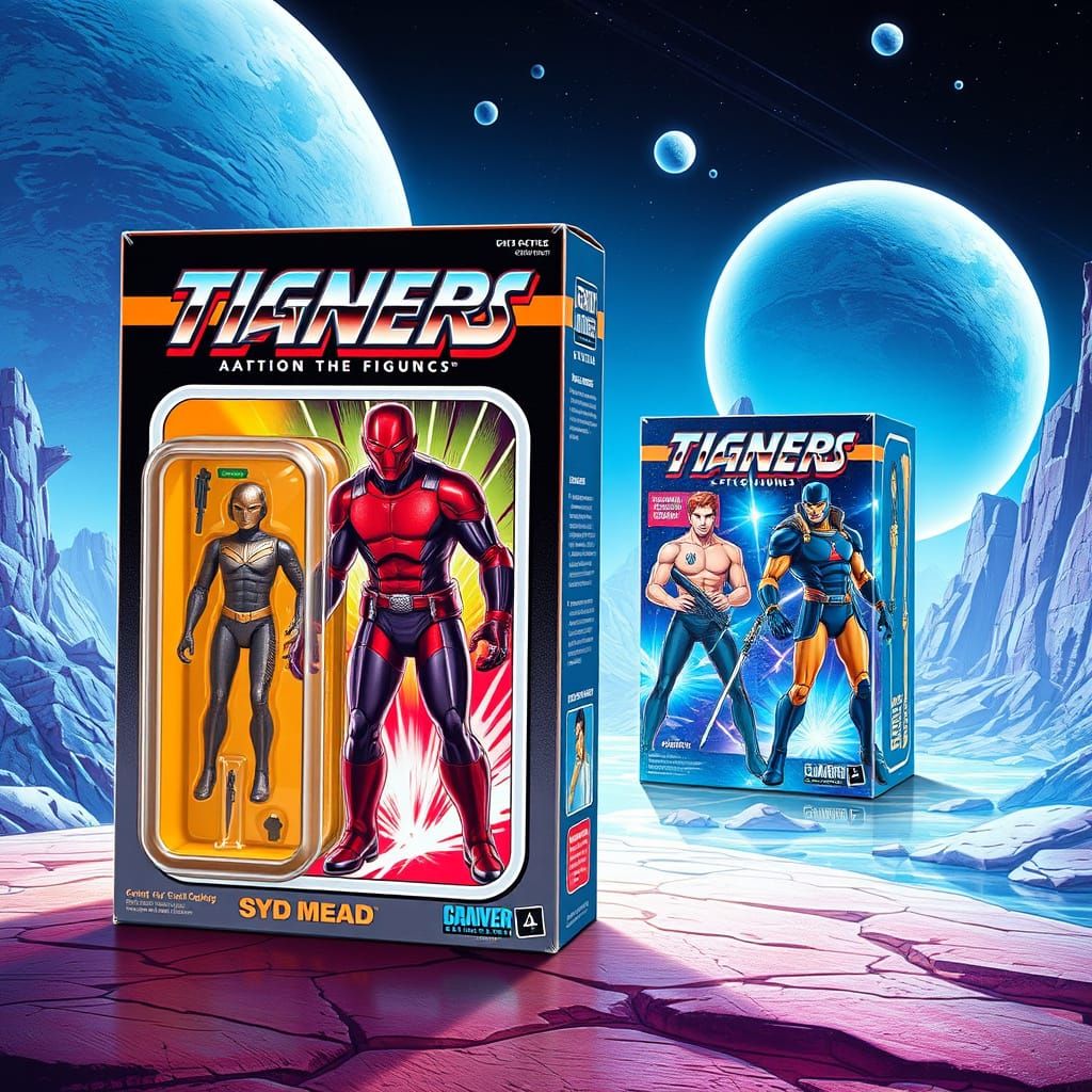 Retro-Futuristic Action Figure Packaging in Neon Style