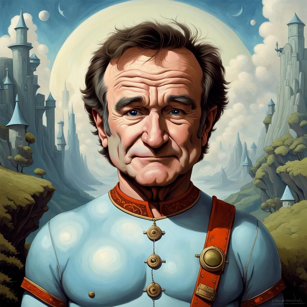 Surreal Portrait of Robin Williams as Mork in Surrealism Sty...