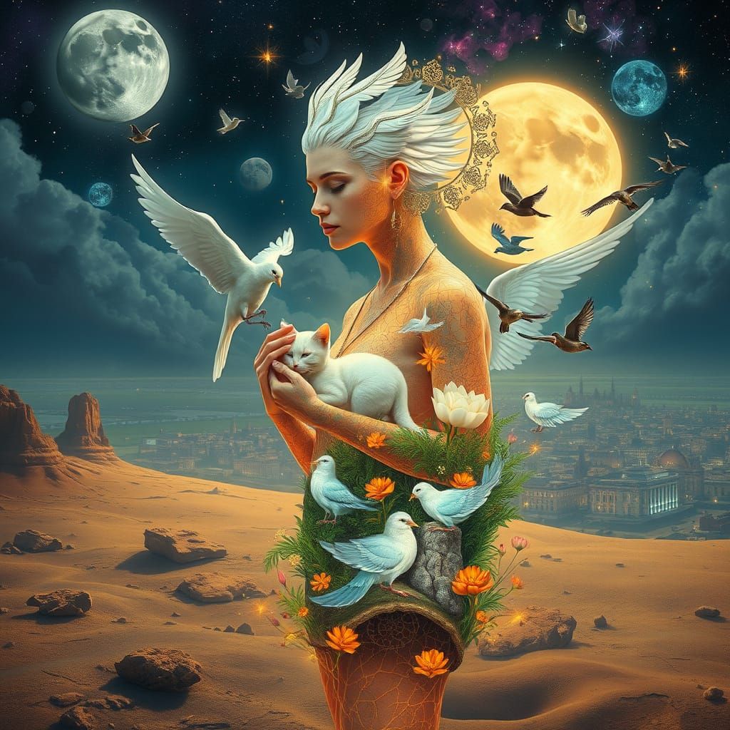 Female Form Embracing Nature in Ethereal Concept Art