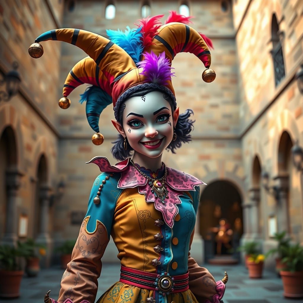 Whimsical Wombo Jester in Exotic Boho Attire