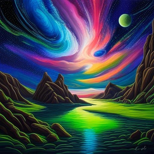 Neon Starscape in Magical Realism Style