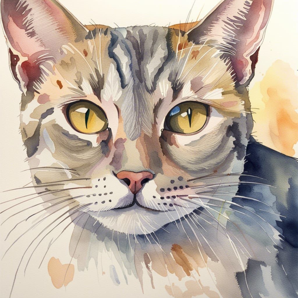 Detailed Watercolour Painting of a Cat