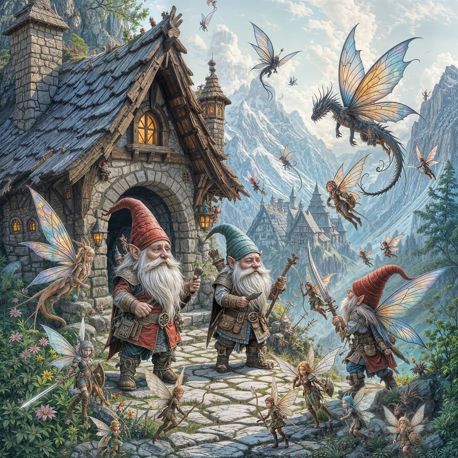 Fairy Warriors Defend Gnome Village From Dragon Invasion