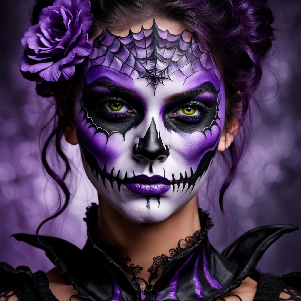 Realistic Black and Purple Halloween Face Painting