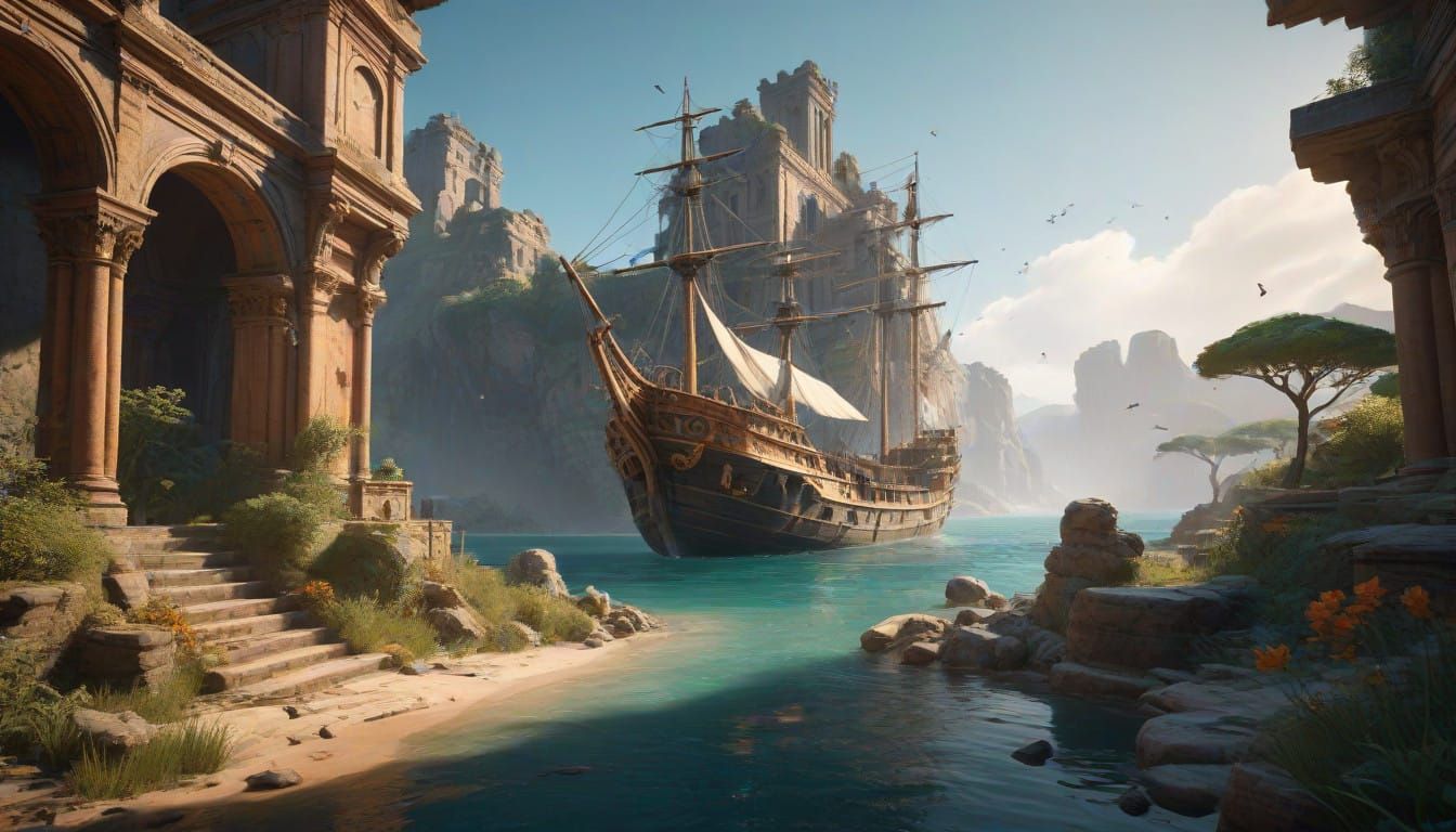 Majestic Kanalschiff Sails Through Ancient Ruins on a Vibran...